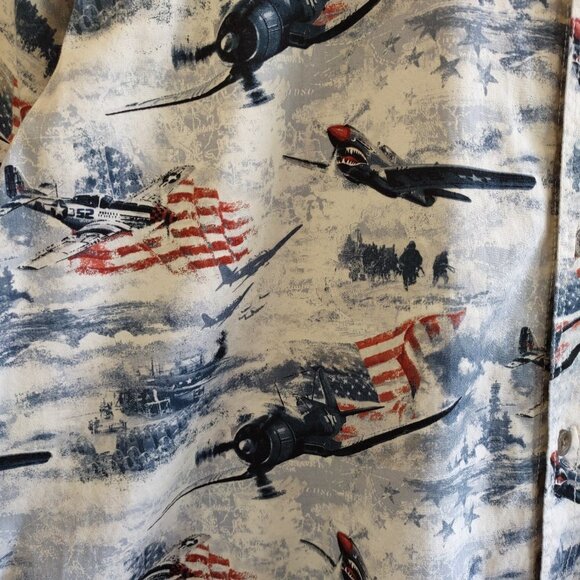 Red Head Men's Patriotic Short Sleeve Shirt Planes Ships USA Flag Men's Size XL - Picture 6 of 12